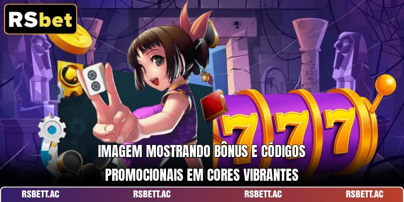 Imagem mostrando bônus e códigos promocionais em cores vibrantes